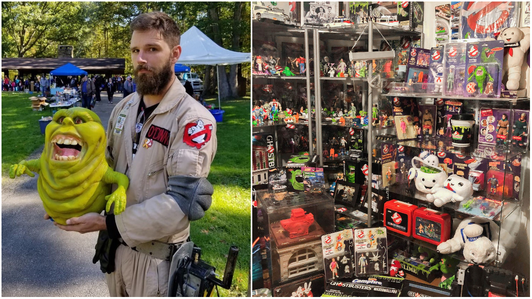 Largest-collection-of-Ghostbusters-memorabilia-Robert-on-the-left-with-Slimer