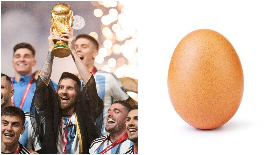 Split image of Messi and World Record egg