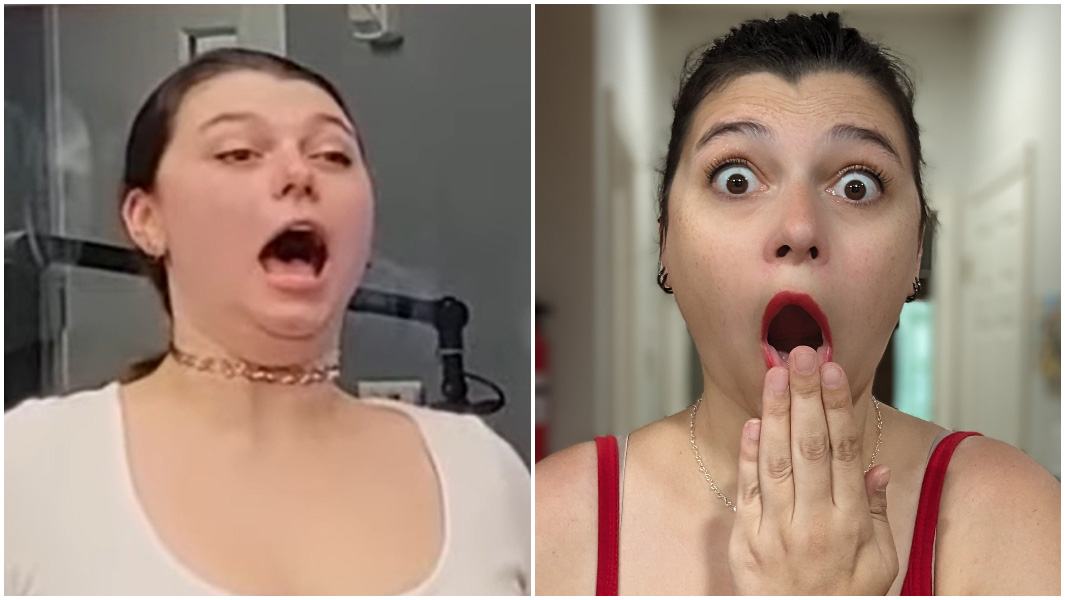 split image of Kimberly winter burping