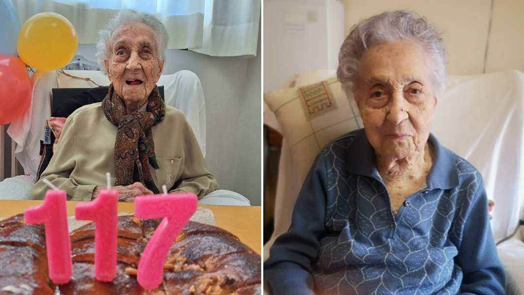 split image of Maria Branyas aged 117 and 116